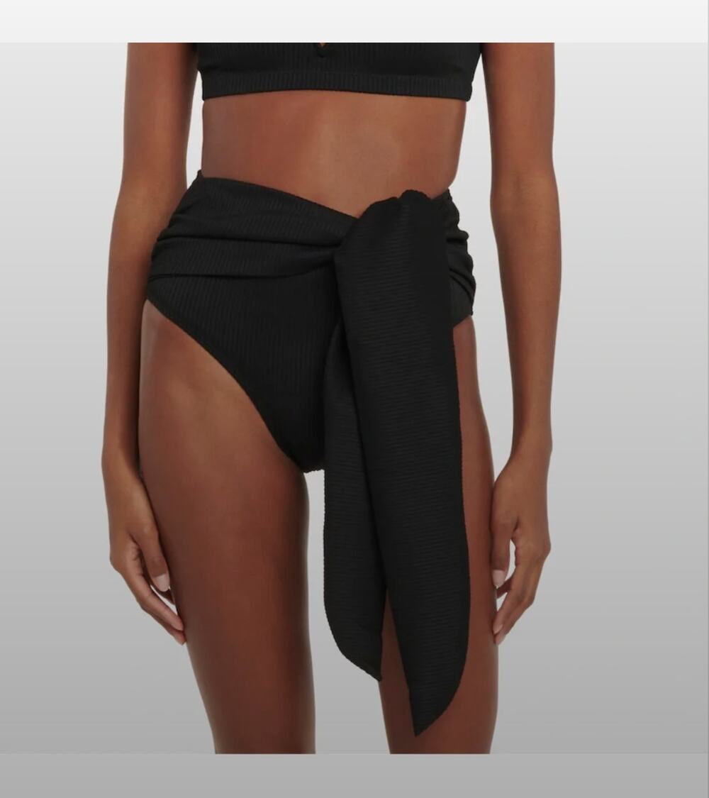 Alexandra Miro Naomi High Rise Ribbed Tie Bikini Bottom Size Medium NWT Black
